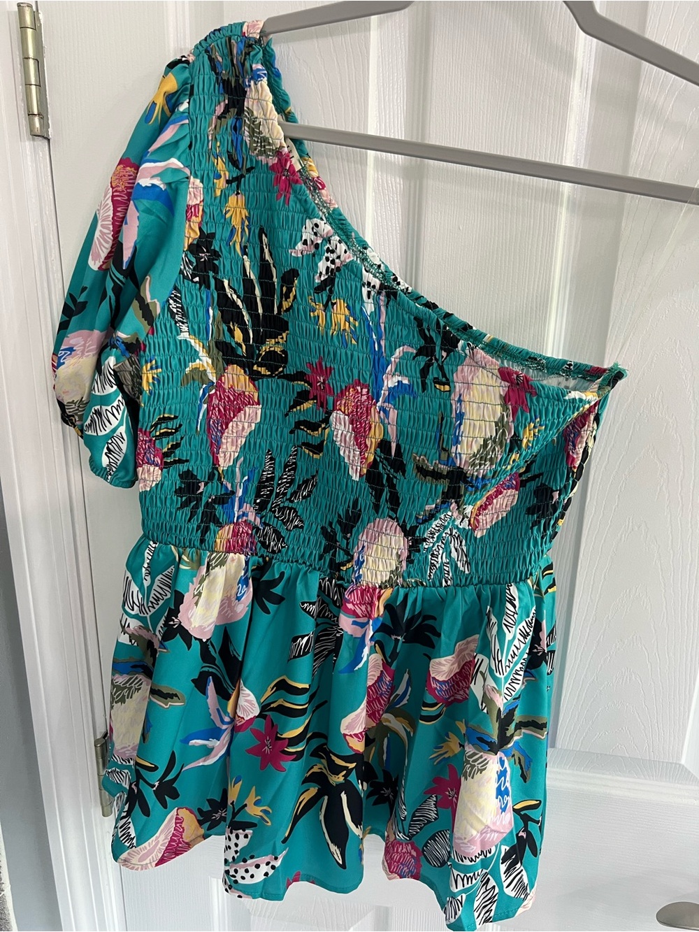 JODIFL Teal and Light Blue Smocked Fabric Top